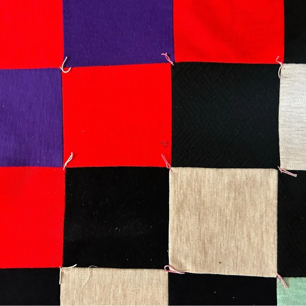 Vintage 70s Handmade Multi Color Block Patchwork Granny Square Blocks Quilt